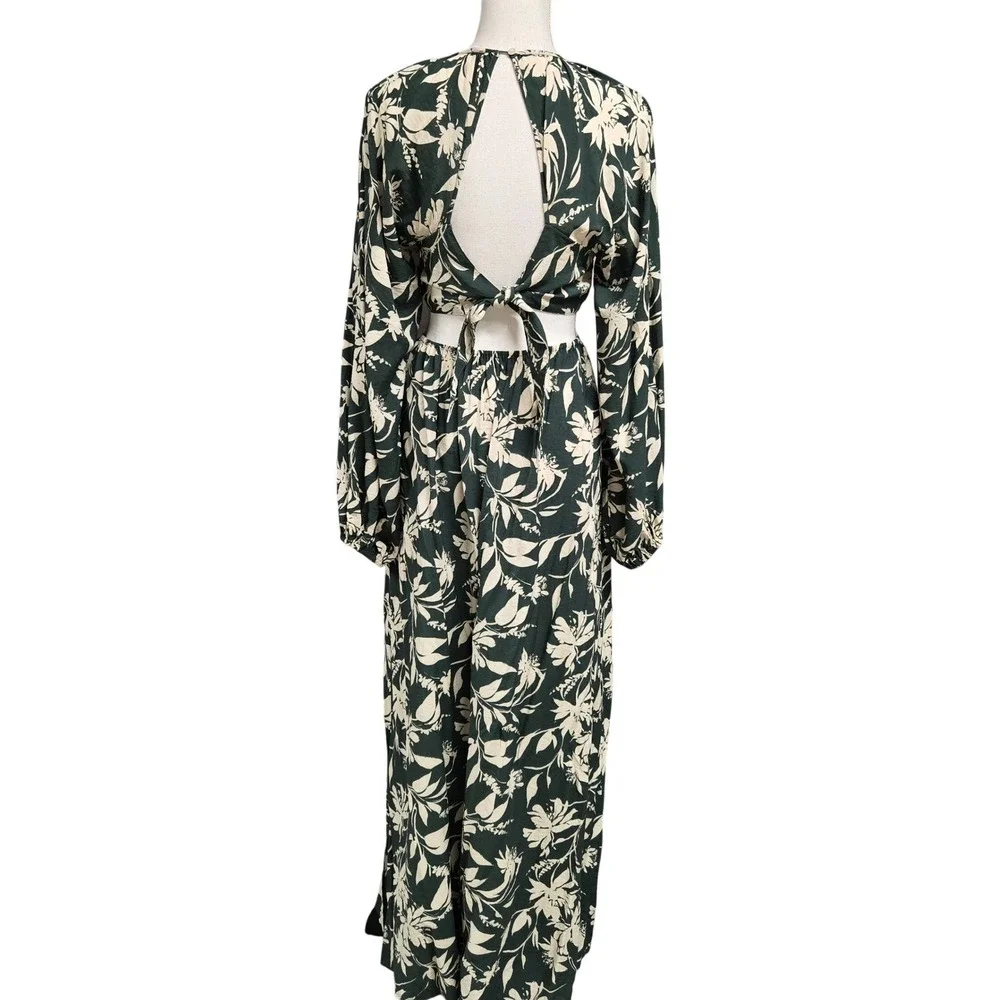 Abercrombie & Fitch Floral Print Cut-Out Maxi Dress Tropical Green Womens Size S